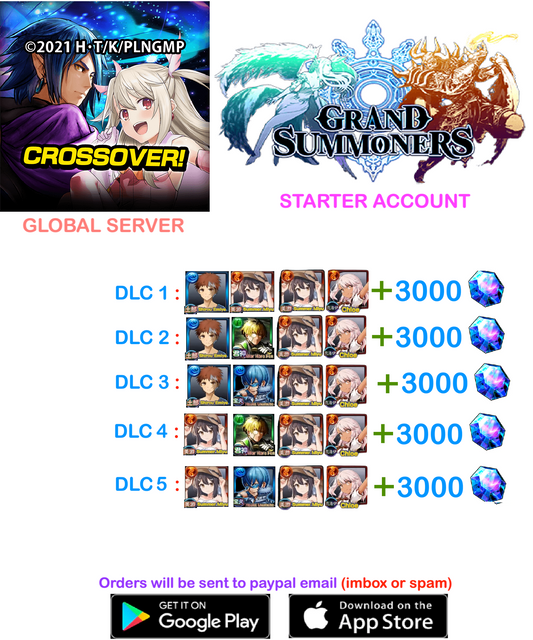 ⭐[GLOBAL SERVER]⭐ 3000 +Gems  Grand Summoners Fresh Starter Account v3