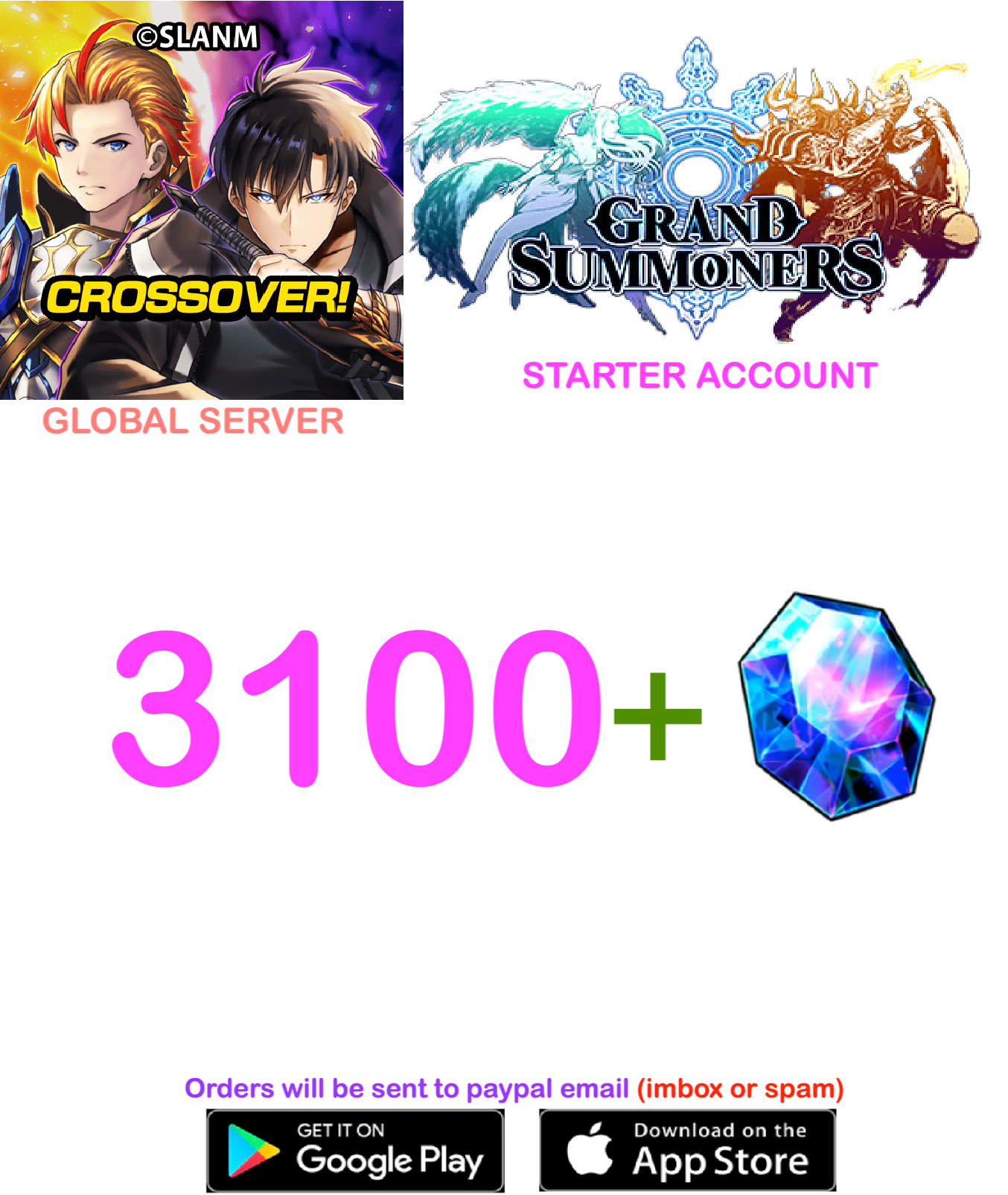 ⭐[GLOBAL SERVER]⭐ 3.100 +Gems  Grand Summoners Fresh Starter Account