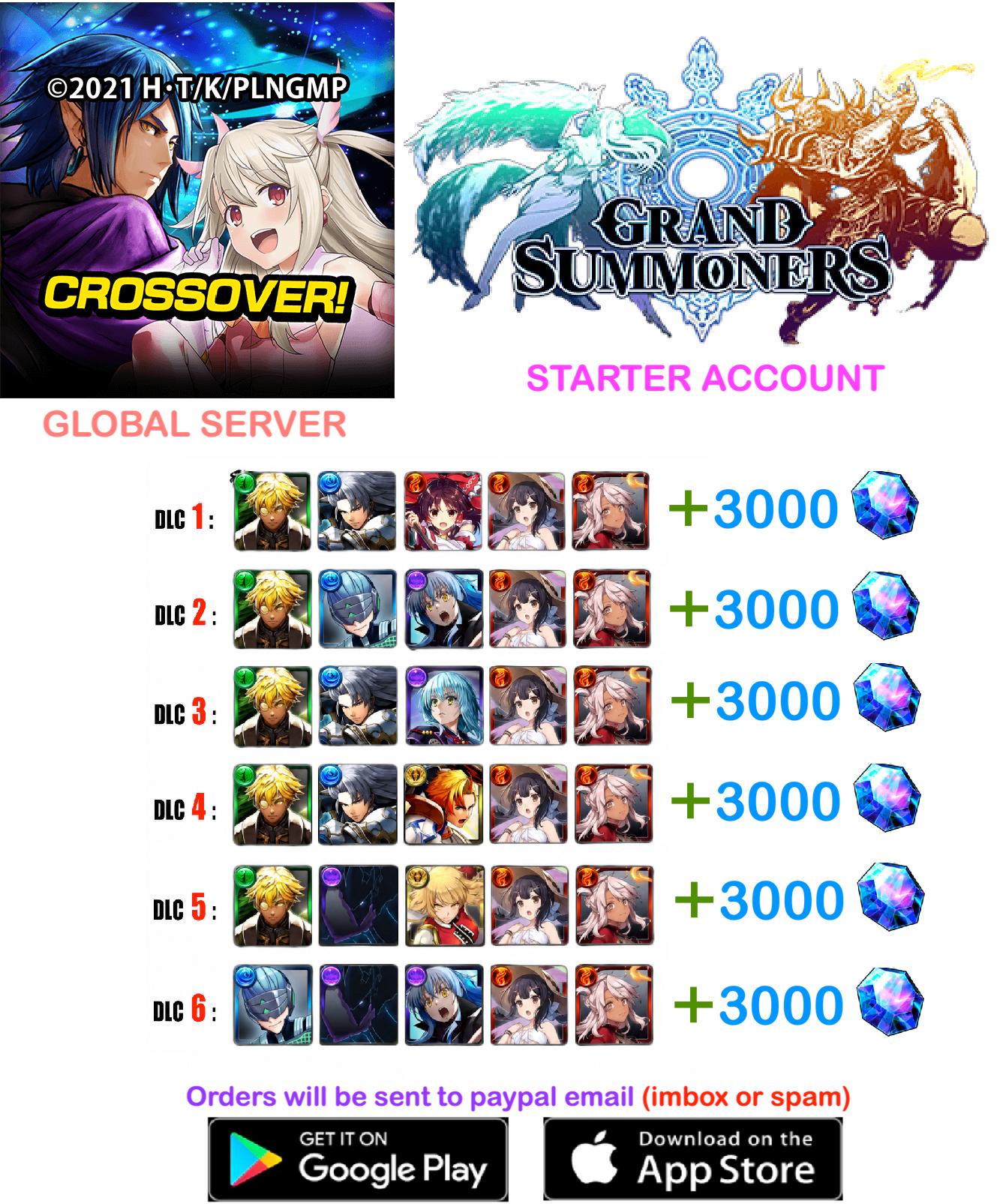 ⭐[GLOBAL SERVER]⭐ 3000 +Gems  Grand Summoners Fresh Starter Account v4