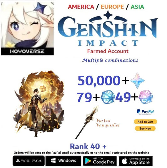 ⭐[All Servers]⭐  50,000 Primogems +Zhongli   Genshin Impact Reroll Farmed Account