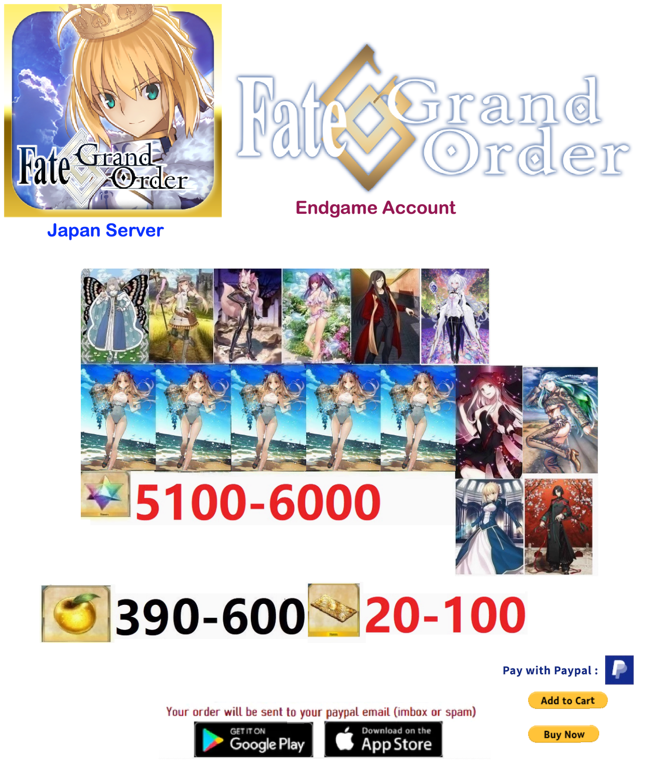 [JAPAN SERVER]  Custom Fgo  Fate Grand Order FGO Endgame Reroll  Account v5