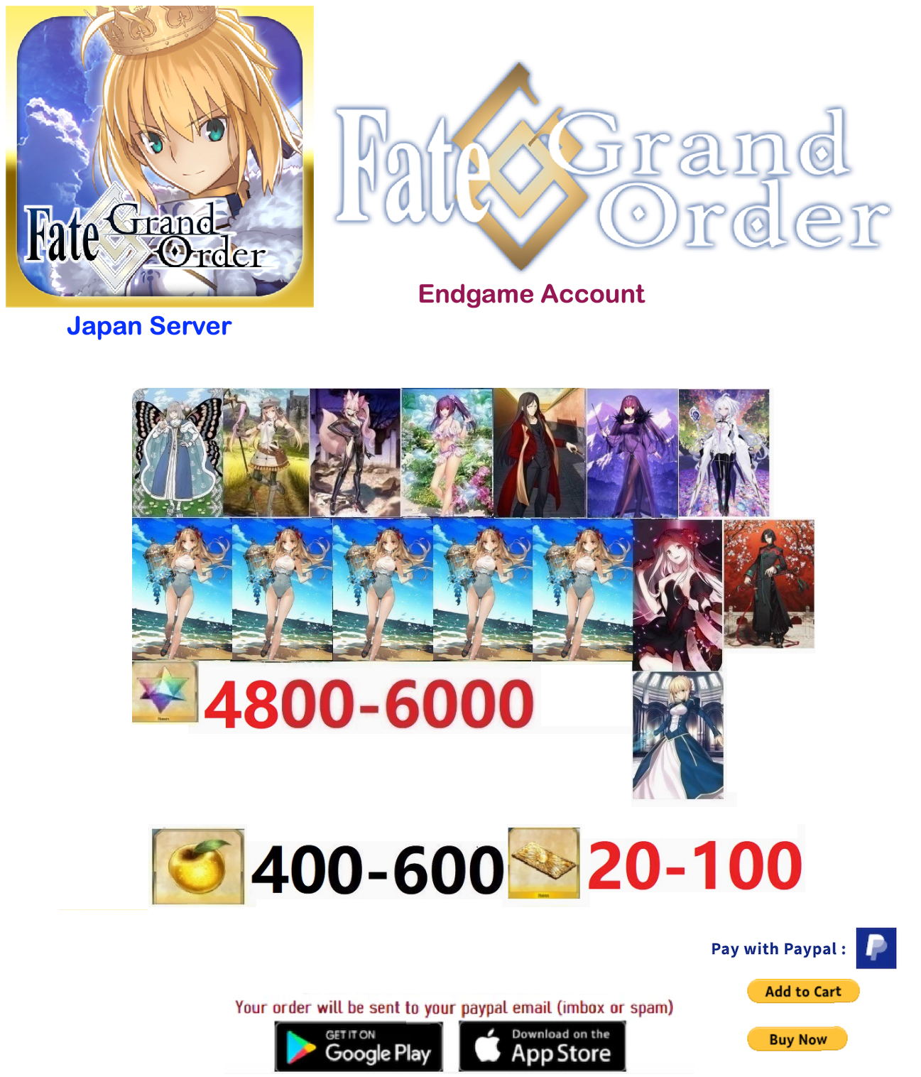 ⭐[JP Server]  Fate Grand Order FGO Quartz Endgame Account v10