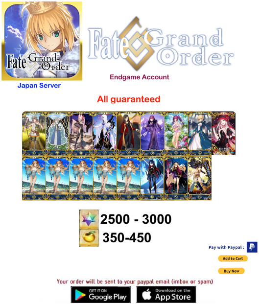 [JAPAN SERVER] NP5 x 1   Fate Grand Order FGO Endgame Account v25