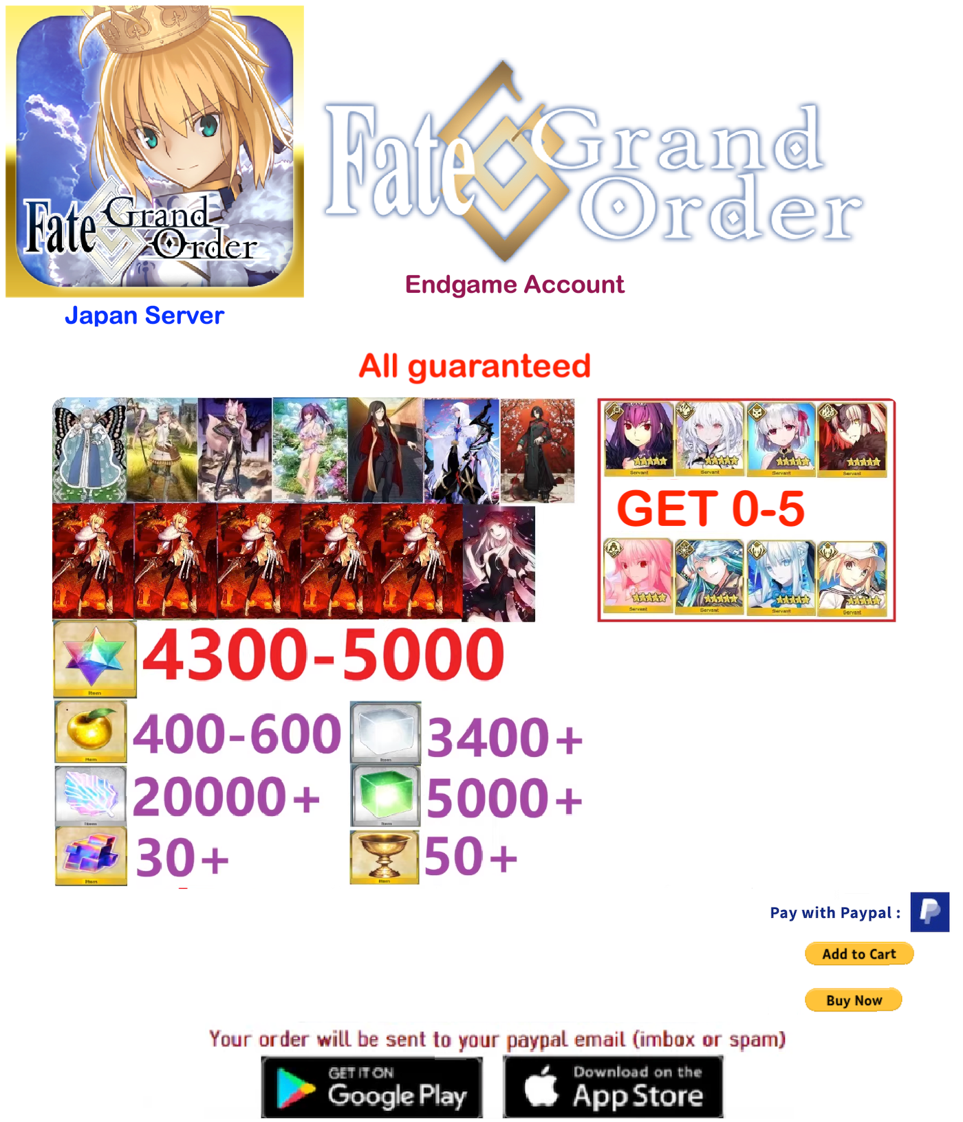 ⭐[JAPAN SERVER]⭐ ?? + SQ  Lord Logres Fate Grand Order Endgame Reroll Account