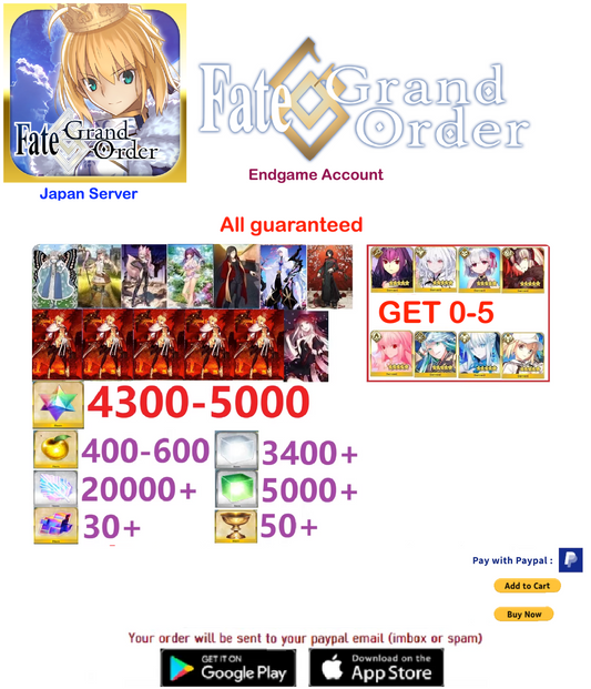 ⭐[JAPAN SERVER]⭐ ?? + SQ  Lord Logres Fate Grand Order Endgame Reroll Account