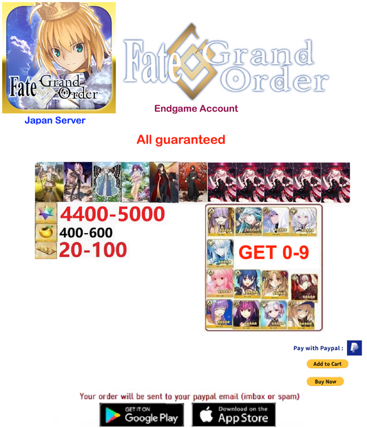 [JAPAN SERVER] GET 0-9  MLB BG Fate Grand Order FGO Endgame  Account