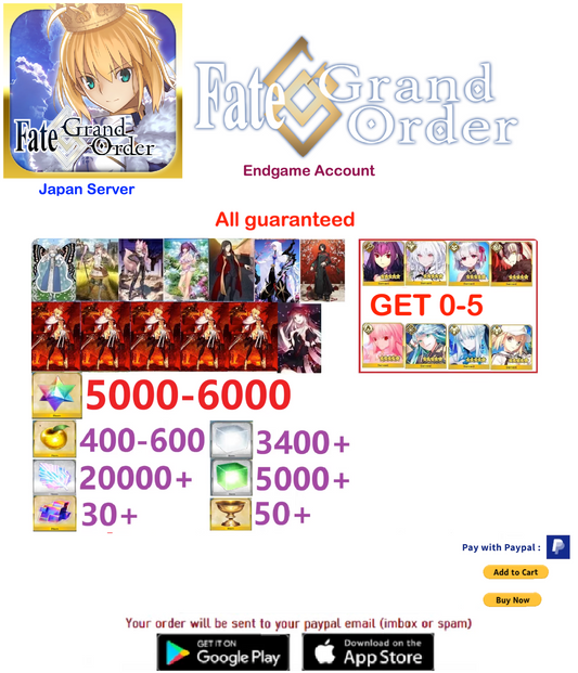 ⭐[JAPAN SERVER]⭐ ?? + SQ  Lord Logres Fate Grand Order Endgame Reroll Account