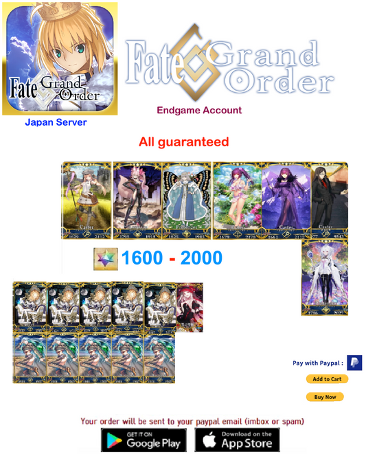 [JAPAN SERVER] x2 NP5 Fate Grand Order FGO Endgame  Account v25