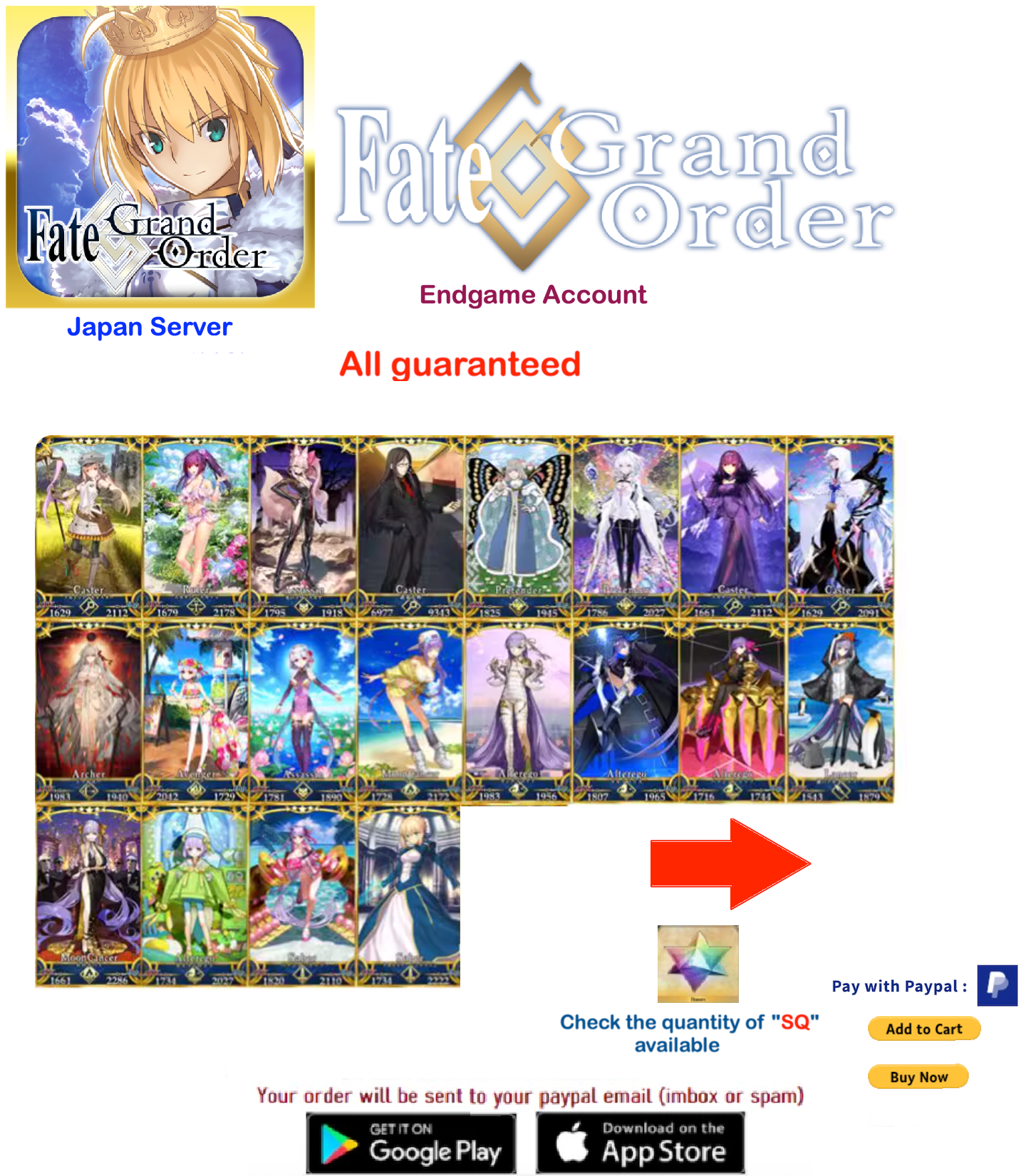 [JP Server] BB Summer,Kamma Summer,Kingprotea 1500-5500 + SQ Fate Grand Order FGO Quartz Endgame Reroll Starter