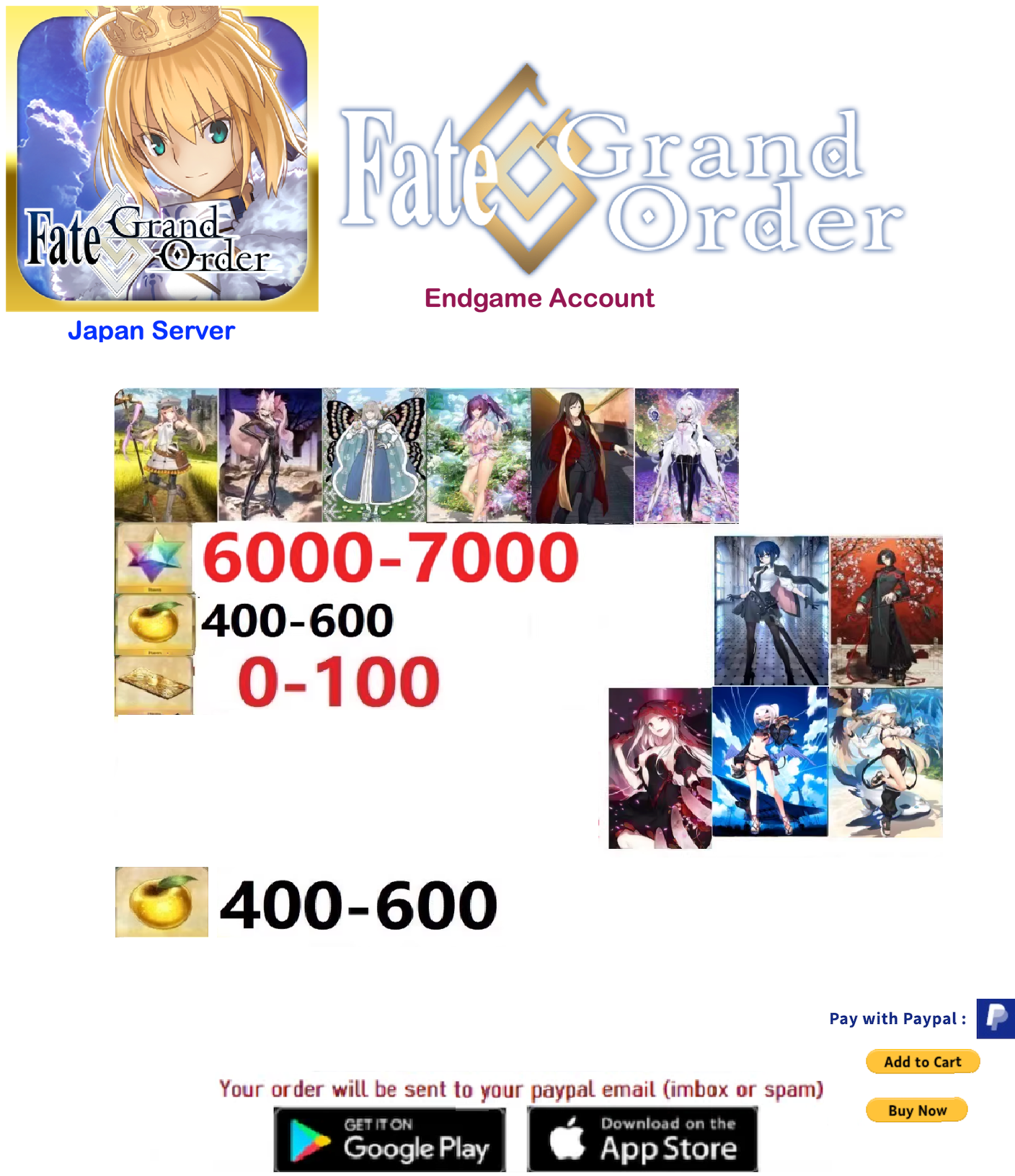 [JAPAN SERVER]  Custom v5 Fate Grand Order FGO Endgame  Account
