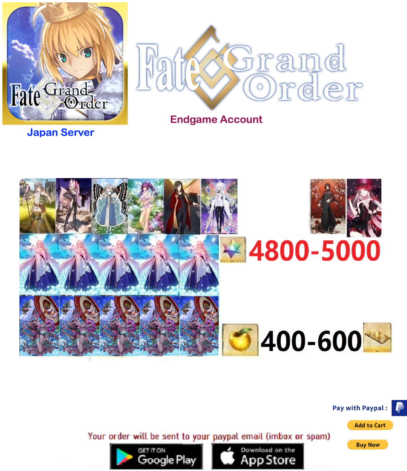 [JAPAN SERVER]  Custom  Fate Grand Order FGO Endgame   Account v1