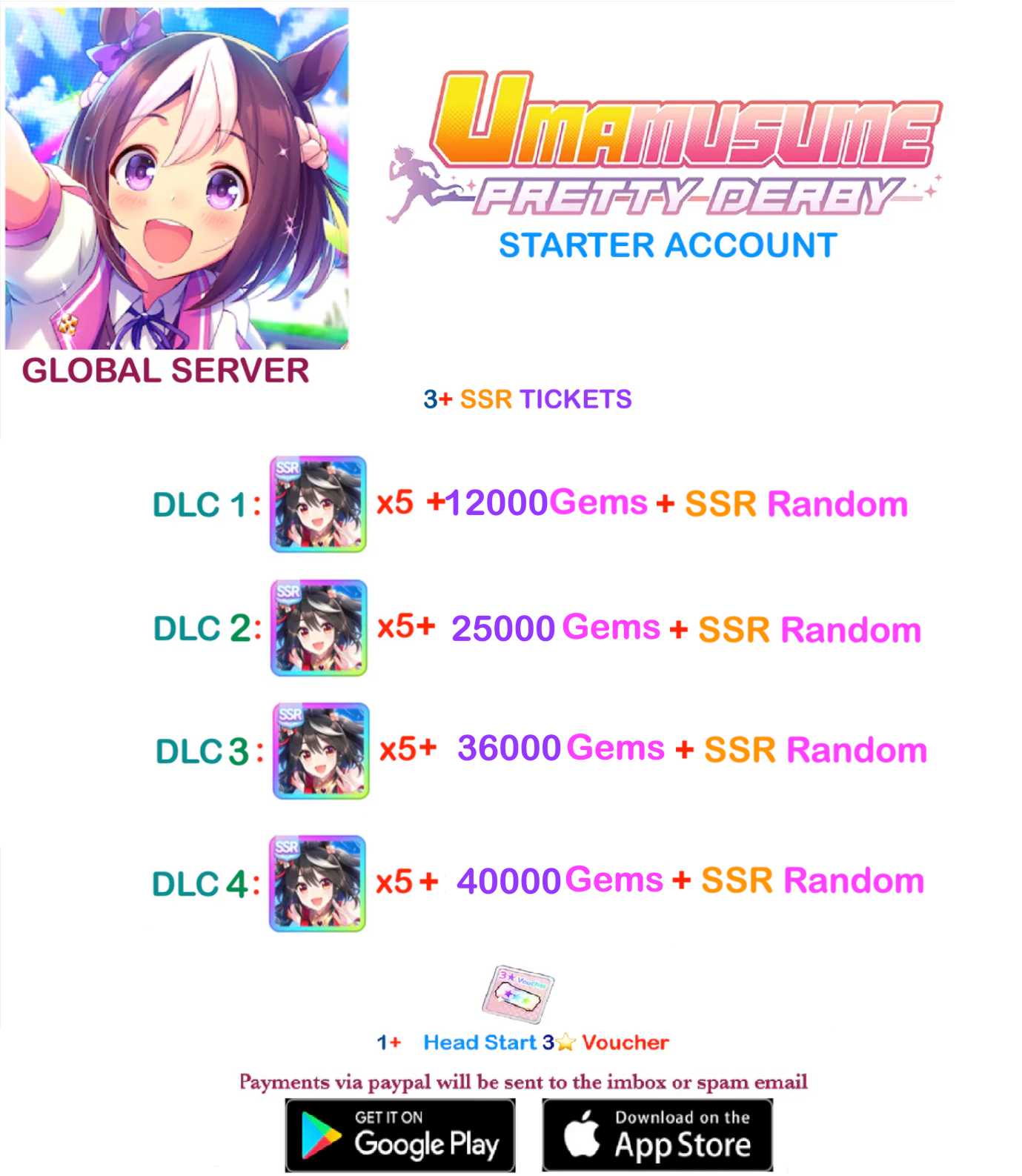 [GLOBAL SERVER]  ??  + Gems + x ??  Kitasan Black Card    Uma  Musume Pretty Derby Starter Reroll Account