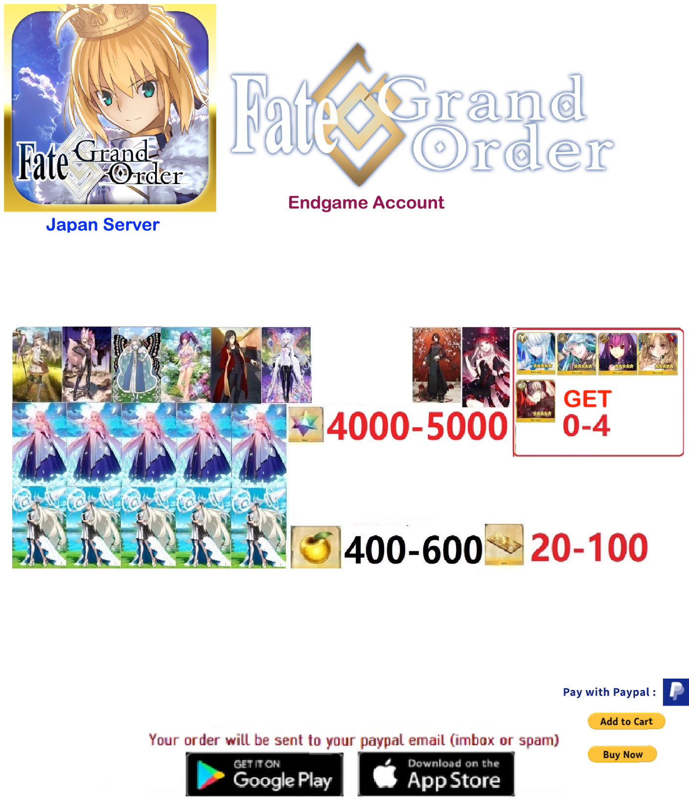 [JAPAN SERVER]   Fate Grand Order FGO Endgame Reroll Starter Account v34