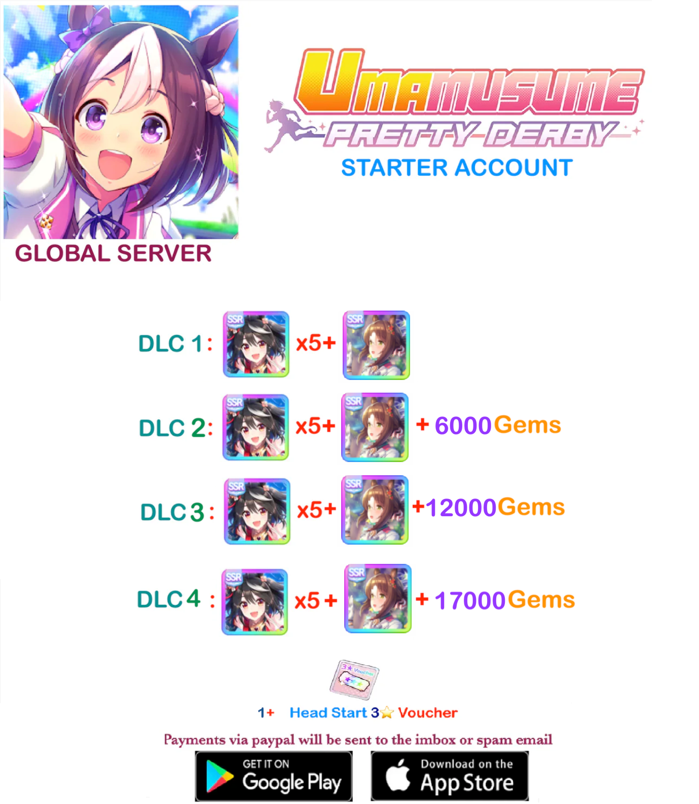 [GLOBAL SERVER]  ??  + Gems + x ??  Kitasan Black Card    Uma  Musume Pretty Derby Starter Reroll Account v3