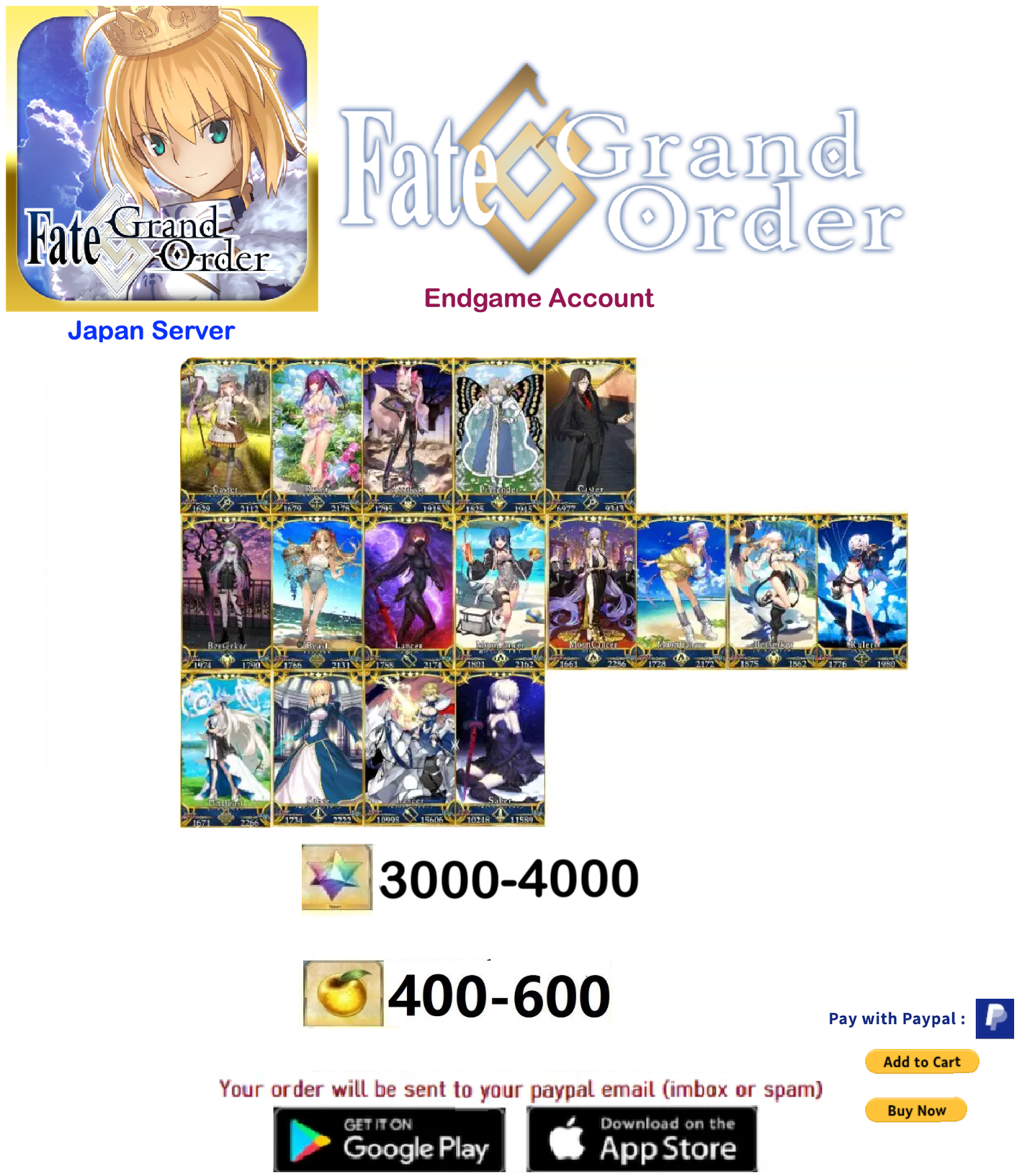 ⭐[JP Server]  Fate Grand Order FGO Quartz Endgame Account v35
