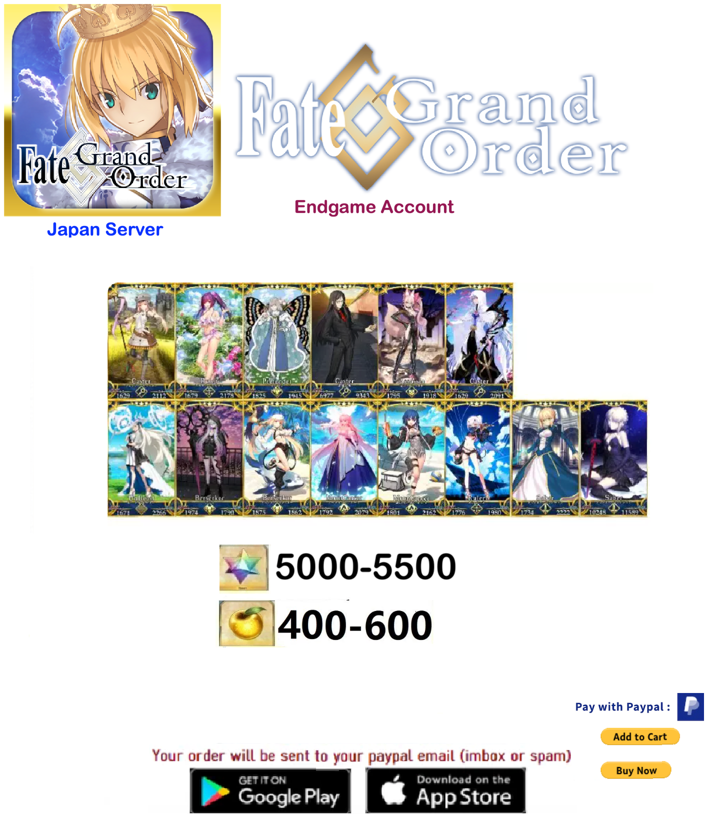 ⭐[JP Server] 5000 + SQ NP5 Fate Grand Order FGO  Endgame Reroll v10