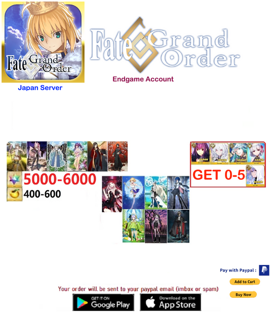 [JP Server] 5000 + SQ Fate Grand Order FGO Quartz Endgame Account v38