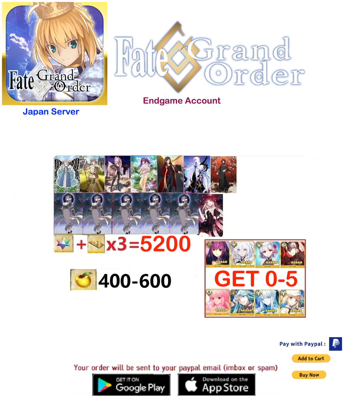 ⭐[JP Server]⭐  Fate Grand Order FGO Quartz Endgame Account v35
