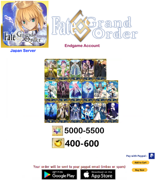 [JP Server] 5000 + SQ Fate Grand Order FGO Quartz Endgame Account v38
