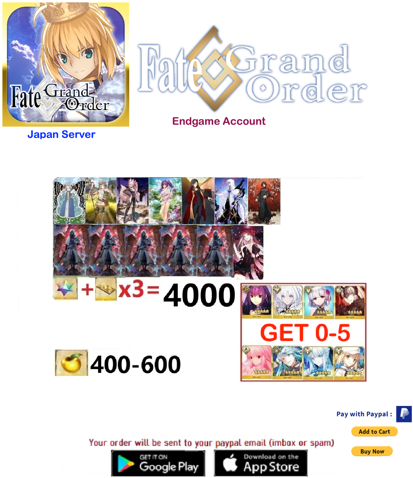 [JP Server] ?? SQ Fate Grand Order FGO Quartz Endgame Account v39