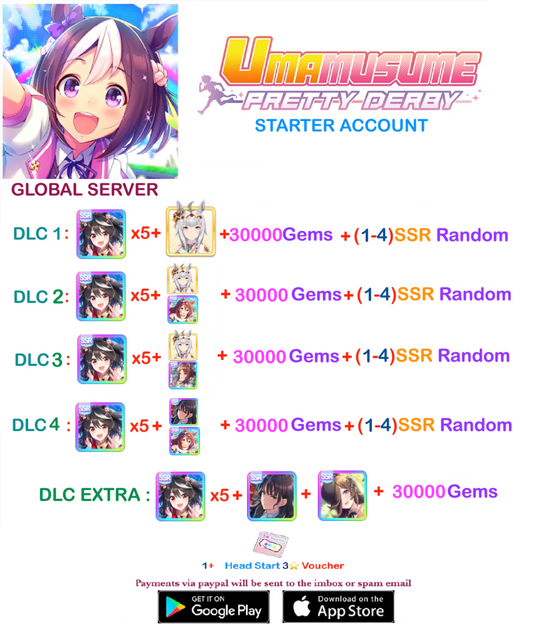 [GLOBAL SERVER]  ??  + Gems + x ??  Kitasan Black Card + Oguri Cap / RK   Uma  Musume Pretty Derby Starter Reroll Account v10