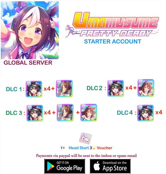[GLOBAL SERVER]  ??  + Gems + x ??  Kitasan Black Card x 4    Uma  Musume Pretty Derby Starter Reroll Account