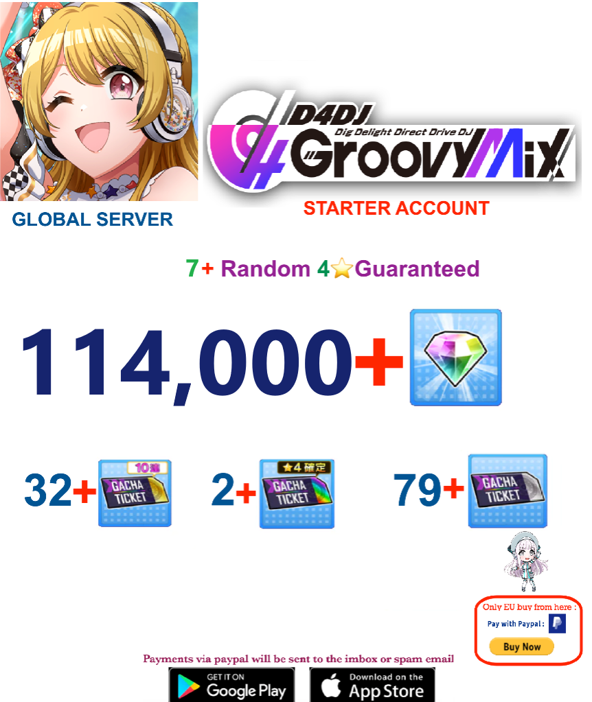 [EN SERVER ] 114000+ Gems  D4DJ Groovy Mix Starter Reroll Account