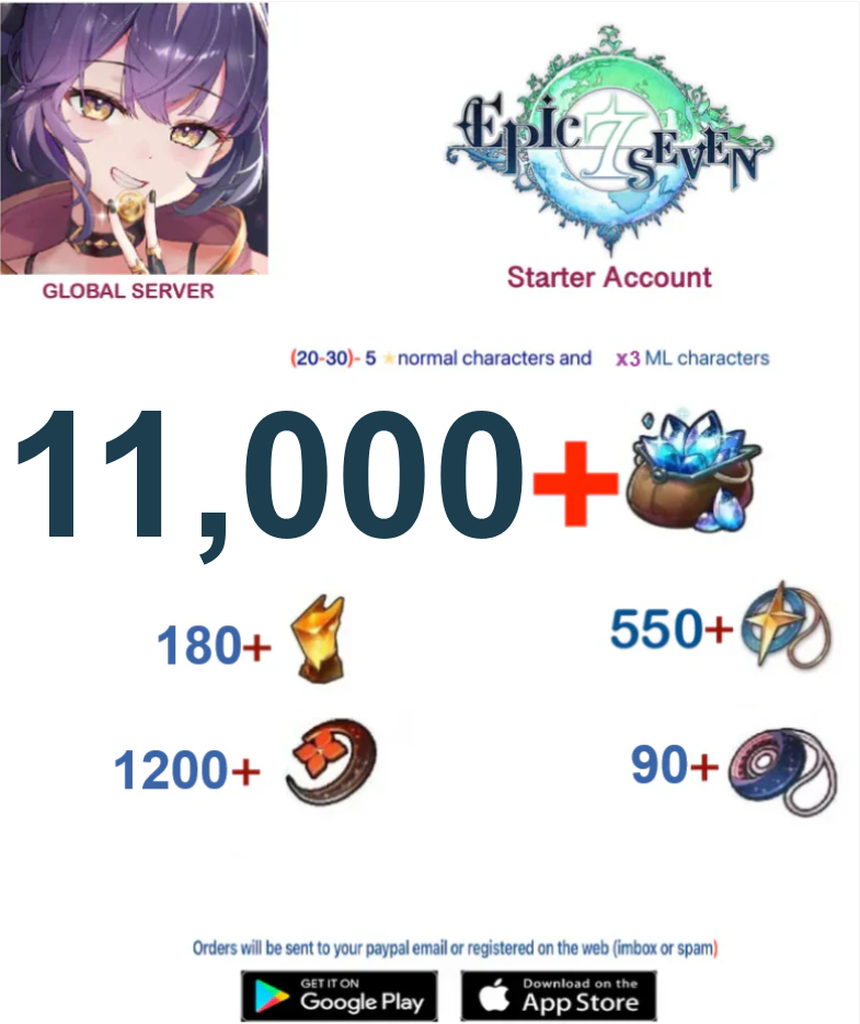 ⭐[Global Server ] ⭐ 11.000  Skystones   EPIC SEVEN Fresh Starter Account