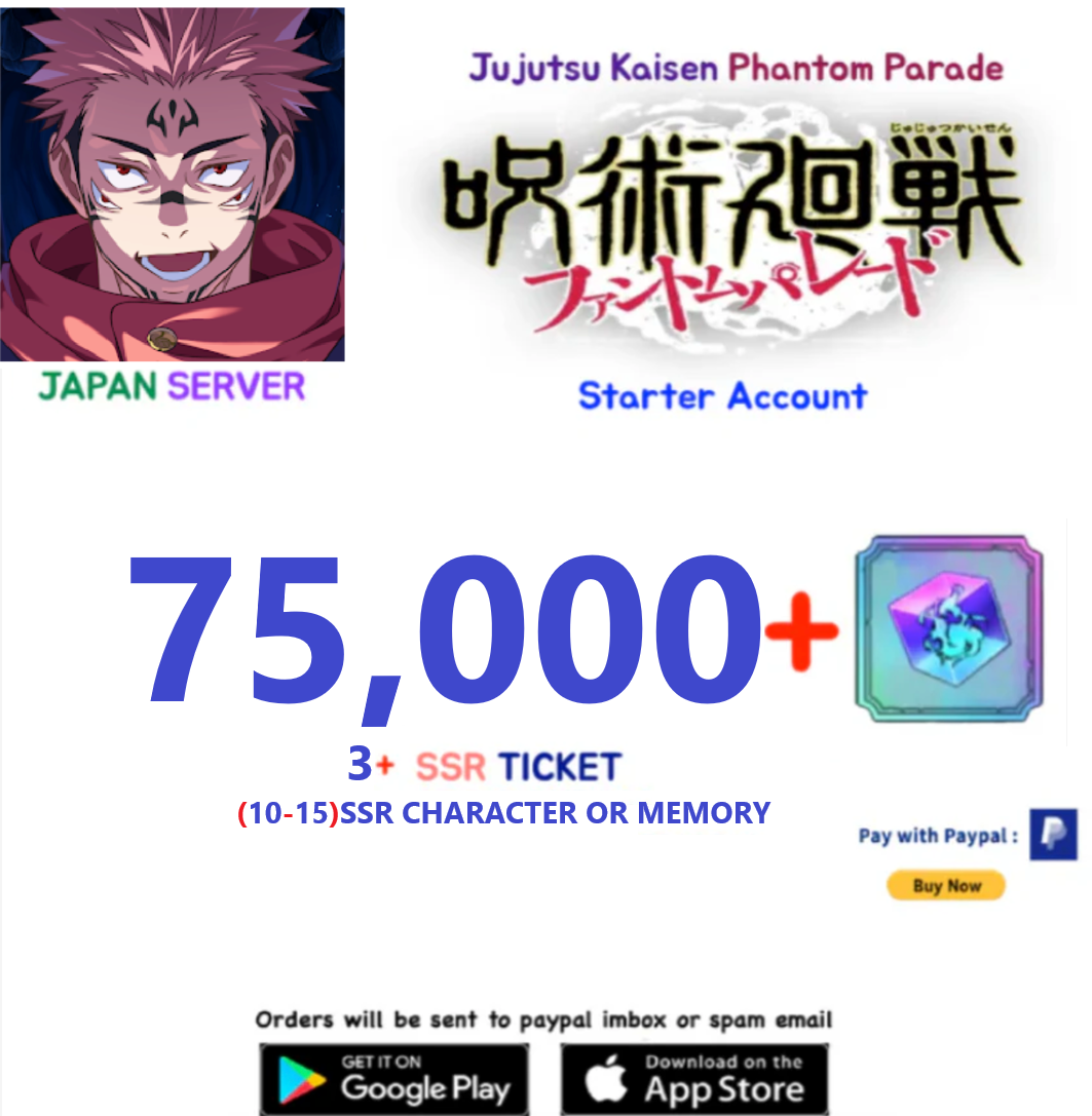 (Japan Server)  75.000  Gems  Jujutsu Kaisen: Phantom Parade Reroll Starter Account