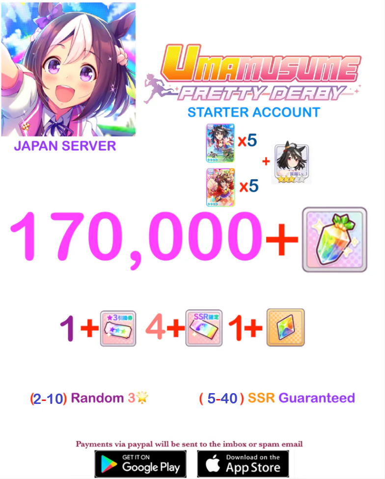 [JAPAN SERVER]   170.000 + Gems Uma Musume Pretty Derby Starter Reroll Account v2