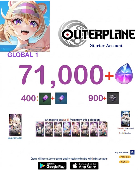 [GLOBAL 1 SERVER] Outerplane 71000+ Ether  Reroll Starter Account