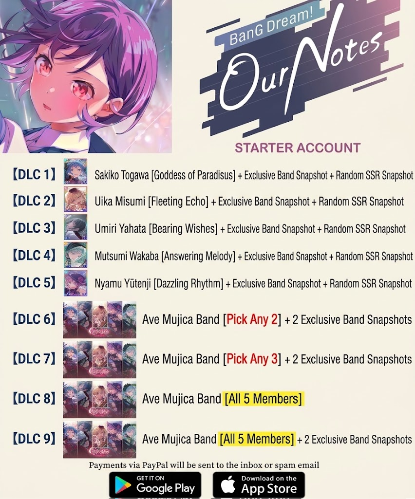 [GLOBAL SERVER]  ??+ Stars   Bang Dream Our Notes Starter Account