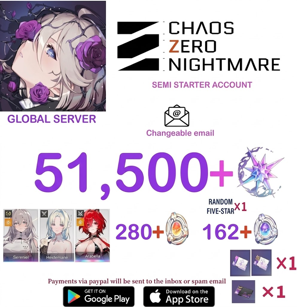 [GLOBAL SERVER] ⭐ ?? Crystals  ⭐Sereniel   Chaos Zero Nightmare Fresh Semi Starter Account