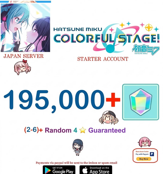 ⭐[JAPAN SERVER] (BUY 2 - GET 3 ) 2-6 (4-Star Cards) ⭐ 195,000+ Gems Project Sekai Colorful Stage ft. Hatsune Miku PJSekai Reroll Starter Account
