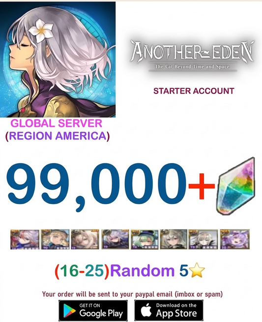 (Global Server-Region America)  99000 Gems + multiple combinations Another Eden Starter Account