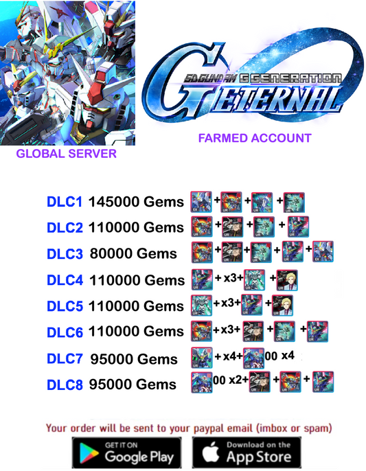 [GLOBAL SERVER] Multiple Combinations Gundam G Generation ETERNAL Farmed  Account v2