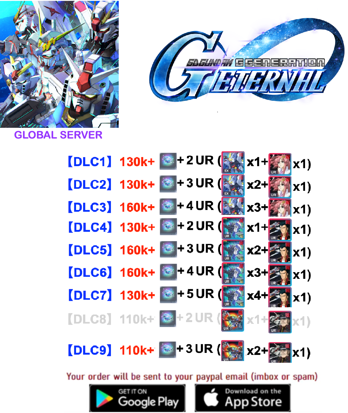 [GLOBAL SERVER] Multiple Combinations Gundam G Generation ETERNAL Farmed  Account v1