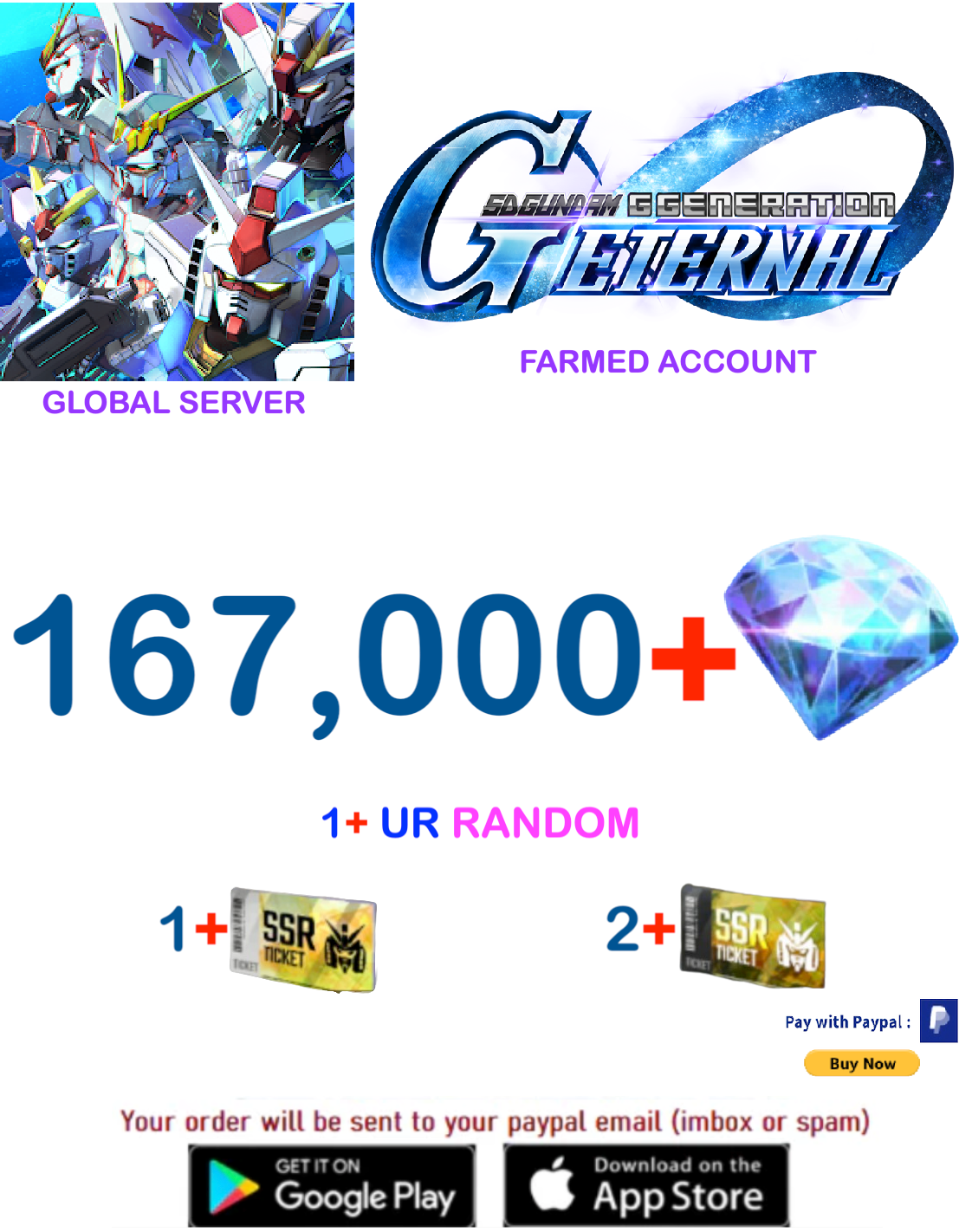 [GLOBAL SERVER/INSTANT DELIVERY]  Gundam G Generation ETERNAL Farmed  Account
