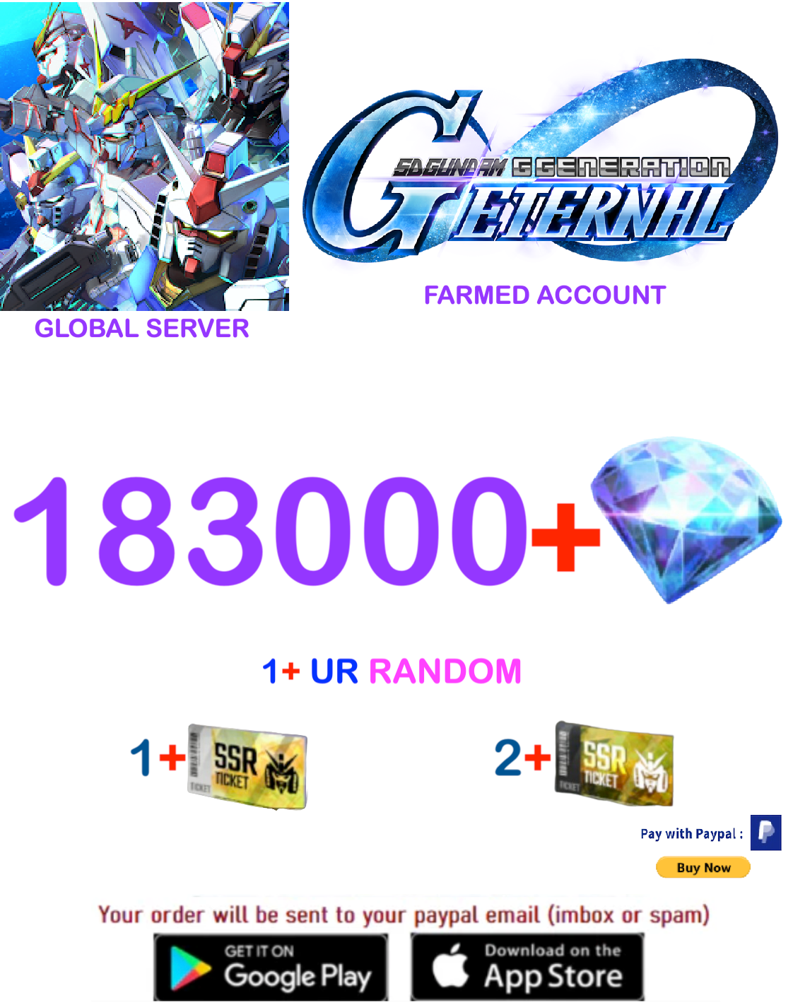 [GLOBAL SERVER/INSTANT DELIVERY]  Gundam G Generation ETERNAL Farmed  Account