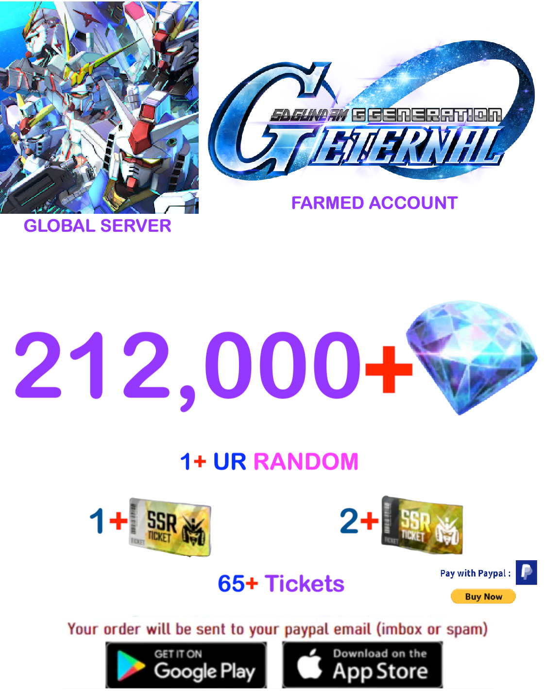 [GLOBAL SERVER/INSTANT DELIVERY]  Gundam G Generation ETERNAL Farmed  Account