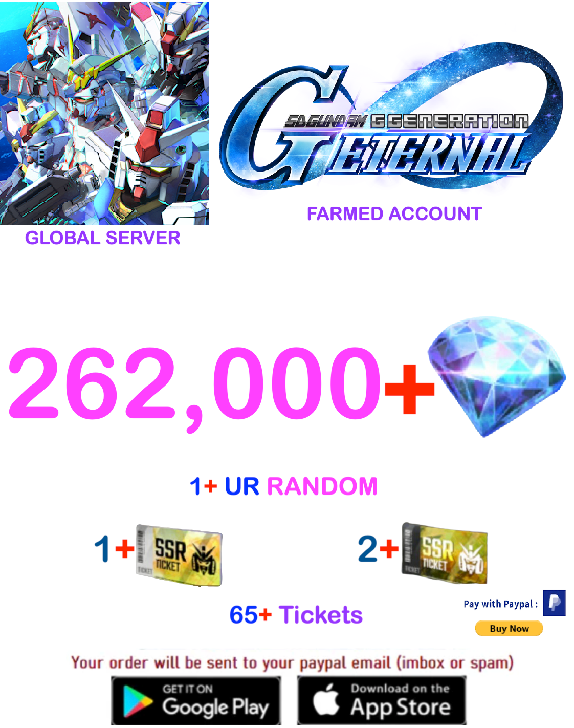 [GLOBAL SERVER/INSTANT DELIVERY]  Gundam G Generation ETERNAL Farmed  Account