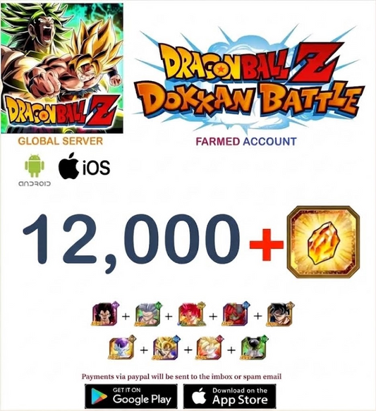 (Global Server)(ANDROID/ IOS VERSION)  12,000 + Dragon Stones  Dragon Ball Dokkan Battle Farmed Account