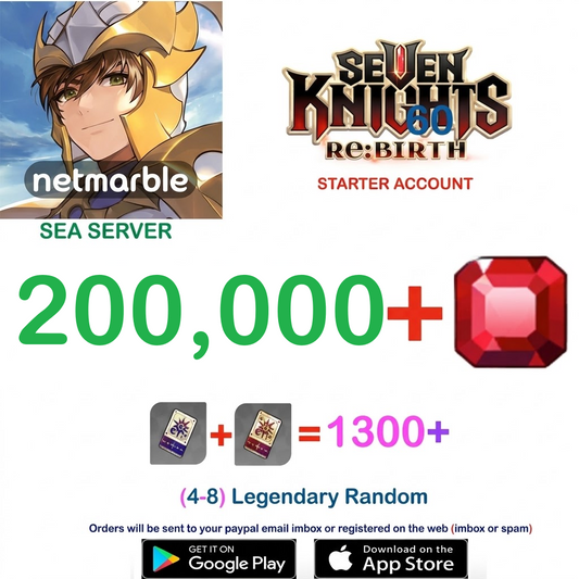 [GLOBAL SERVER][REGION SEA] 100,000 + Gems  Seven Knights Re:BIRTH Starter Semi - Account v7