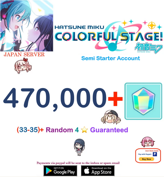 [JAPAN SERVER][Instant Delivery] 470,000+ Gems, (33-40)+ 4⭐ Project Sekai Colorful Stage ft. Hatsune Miku PJSekai Reroll  Semi Starter Account