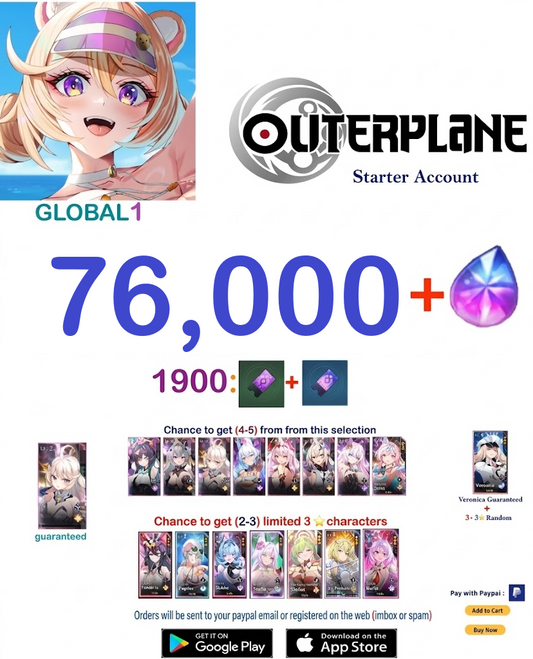 [GLOBAL 1 SERVER ] Outerplane 76.000+ Ether   Reroll Starter Account v1