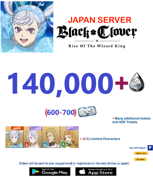 [JAPAN SERVER] 140,000 +Crystals  Black Clover M Rise of the Wizard King Farmed Account v3