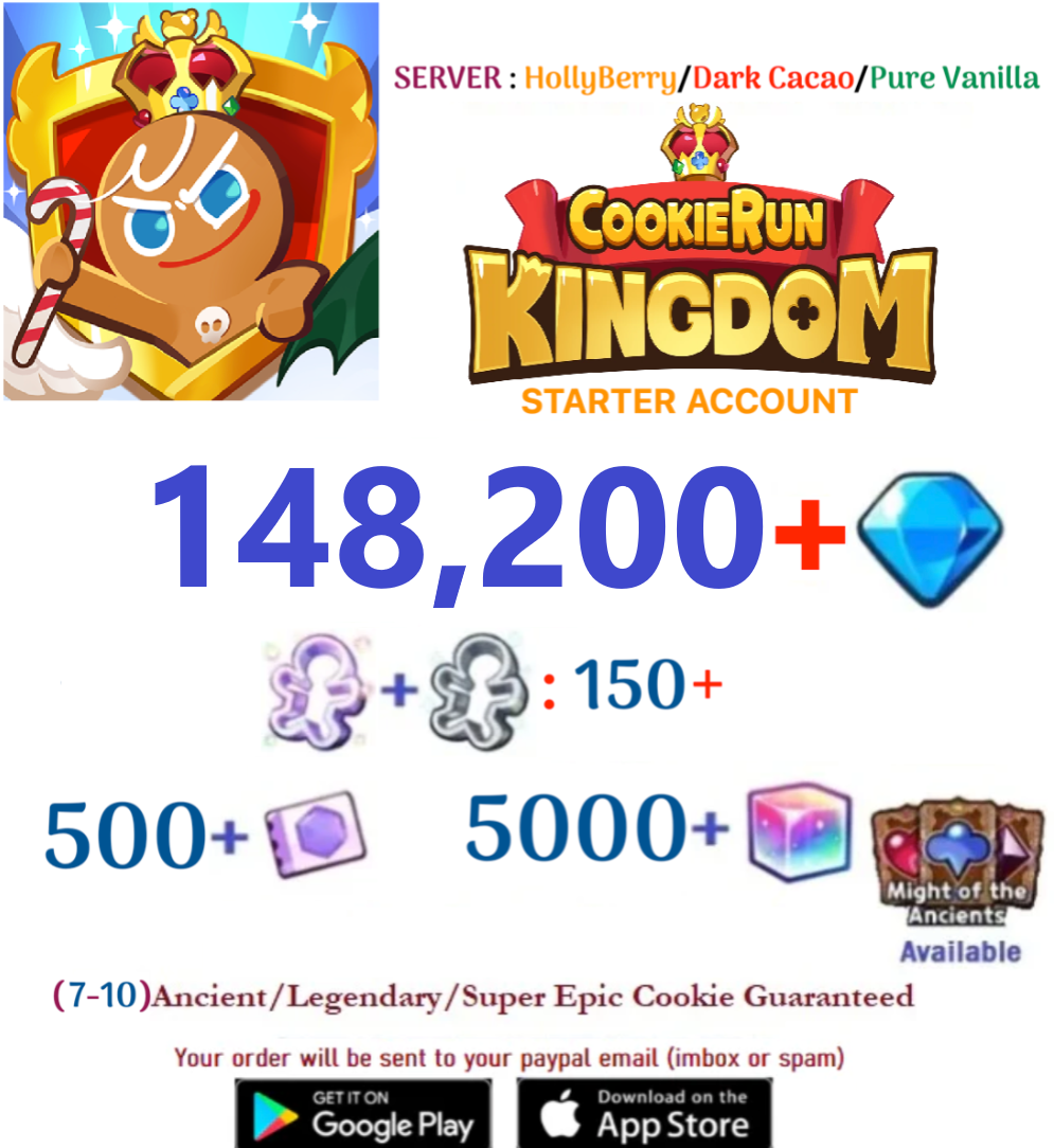 [GLOBAL/All Servers] 148,200+ Gems Cookie Run: Kingdom Starter Reroll Account