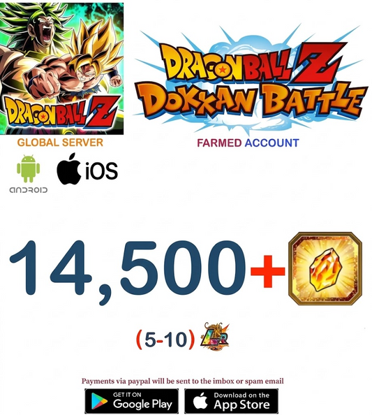(Global Server)(ANDROID VERSION)  14.500 + Dragon Stones  Dragon Ball Dokkan Battle Farmed Account