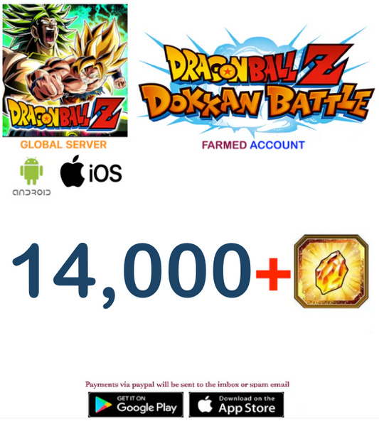 (Global Server)(ANDROID VERSION)  14.000 + Dragon Stones  Dragon Ball Dokkan Battle Farmed Account