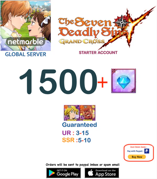 [GLOBAL  SERVER] FAST DELIVERY 1200+ GEMS   Deadly Sins 7DS Grand Cross Account